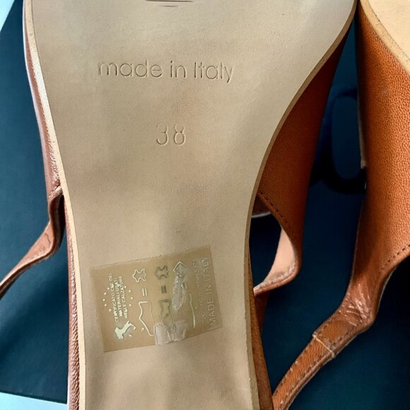 8 by Yoox Two-Tone Leather Slingback Pumps- Brown & White - EU 38-Made in Italy - Picture 5 of 10